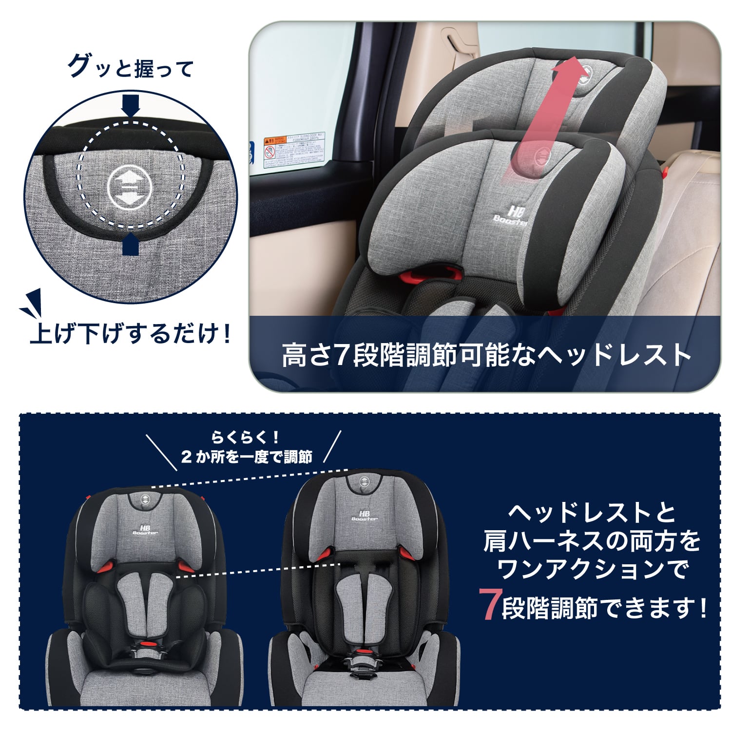 ヘッドレスト・肩ハーネス連動で調節可能 ハイバックブースター ECFix 日本育児