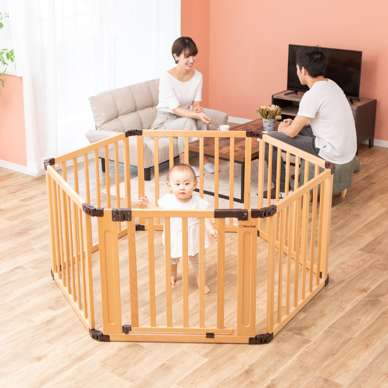 国産 たためる木製サークル フレックスDX | ベビーサークル | 日本育児