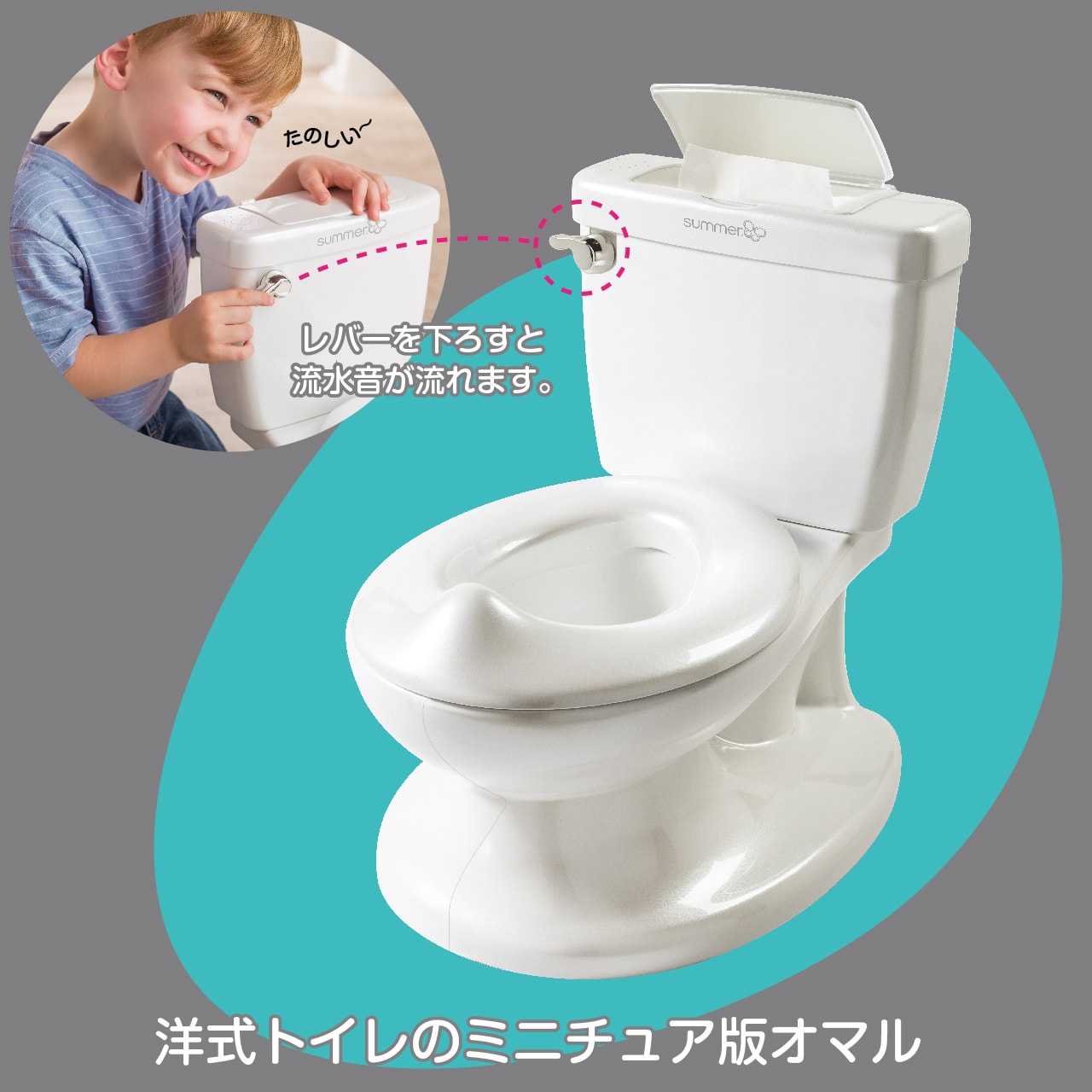 MY SIZE POTTY マイサイズポッティ レバーを下げると流水音が流れます。