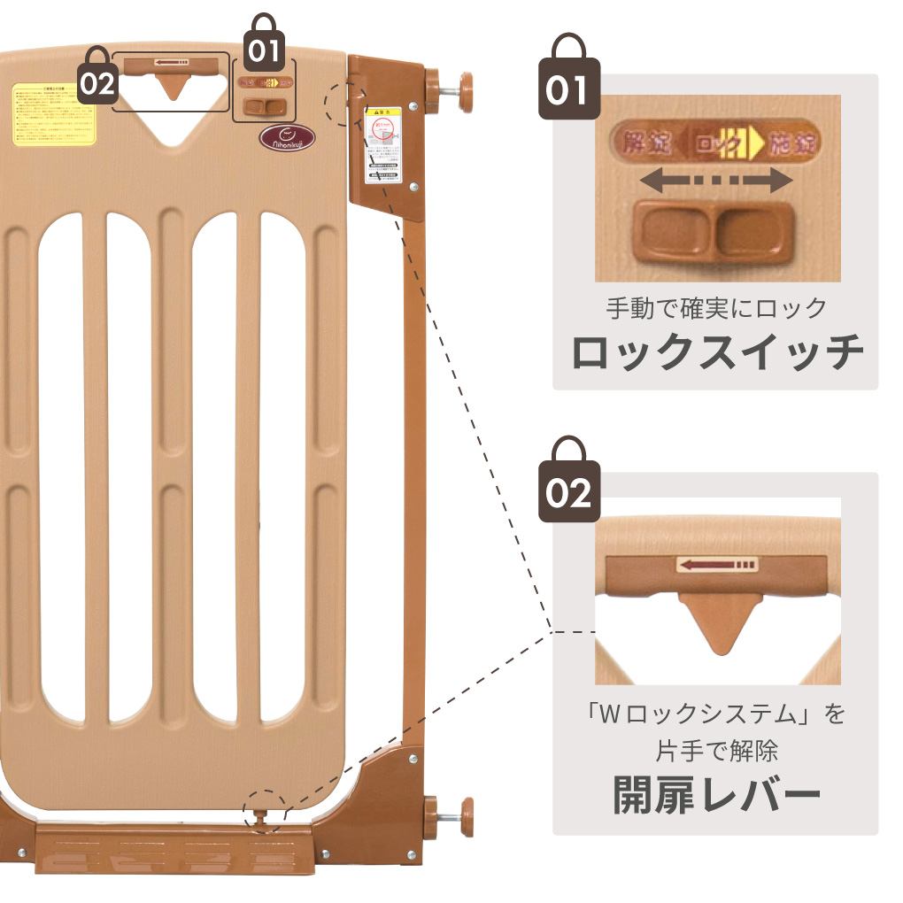 スマートゲイト スリム ベビーゲート 片手で開けられるのに強固なロックシステム
