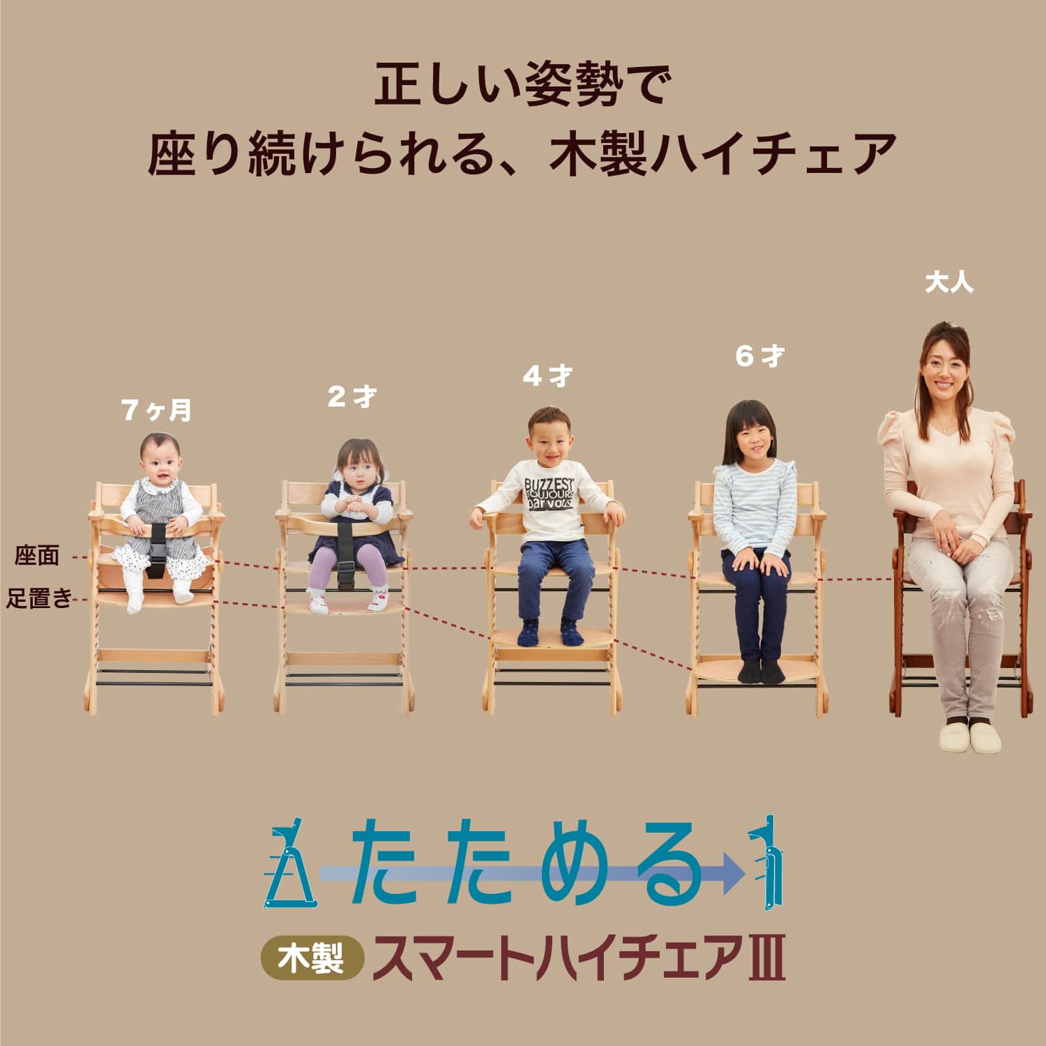 たためる 木製スマートハイチェアIII | ベビーチェア・ハイチェア | ベビーサークル | 日本育児：ベビーのために世界から
